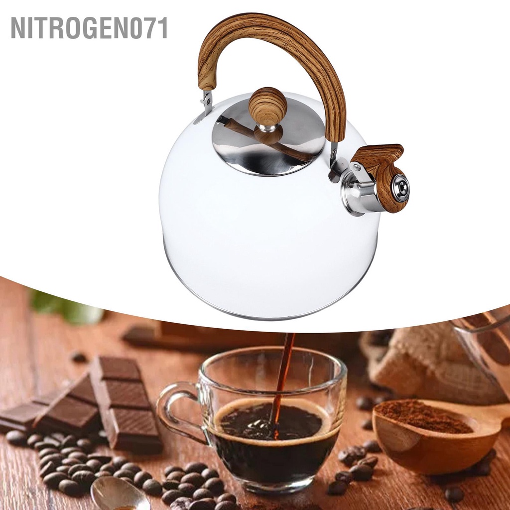 Nitrogen071 2.5L Thép không gỉ Huýt Sáo Ấm Siêu Tốc Làm Dày Chống Rỉ Sét Đa Năng Nước Đáy phẳng Kette Trắng