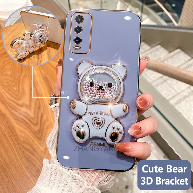 Ốp lưng vivo y20 y12s y20s y20i y12a Ốp Điện Thoại tpu Dẻo Mạ Màu 3d In Hình Gấu Nhỏ Đáng Yêu Có Giá Đỡ Cho vivo y20 y12s y20s y20i y12a