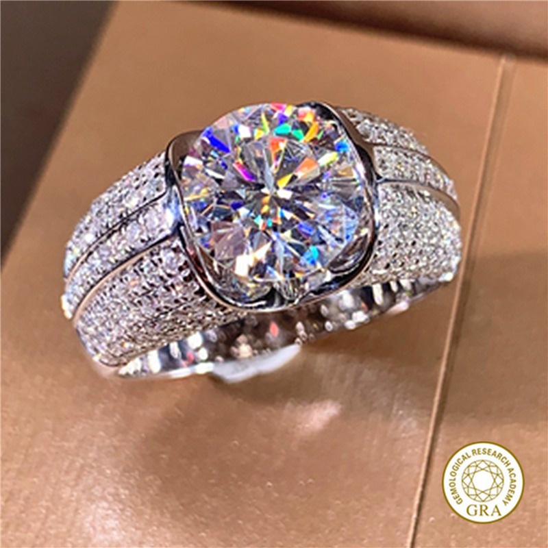 Nhẫn Moissanite 5 Carat Hearts and Arrows, Vàng Trắng Bạc 925, Pt950