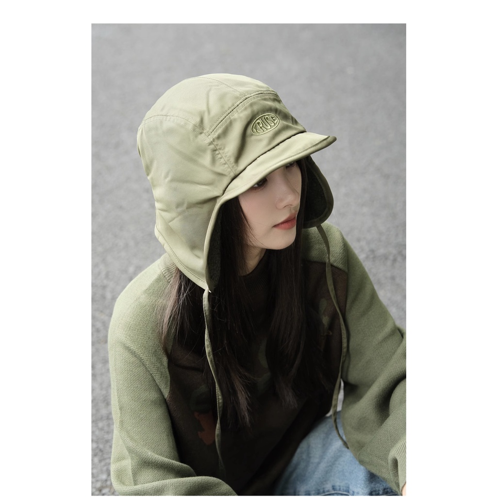 Mũ Phi Công Vải Nhung Thêu Chữ Phong Cách Đường Phố Hàn Quốc Thời Trang Mùa Đông