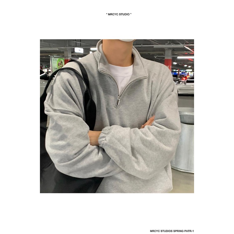 Áo sweater Cổ Cao Tay Dài Dáng Rộng Màu Trơn Có Khóa Kéo Phong Cách Hàn Quốc Thời Trang Cho Nam zyq168