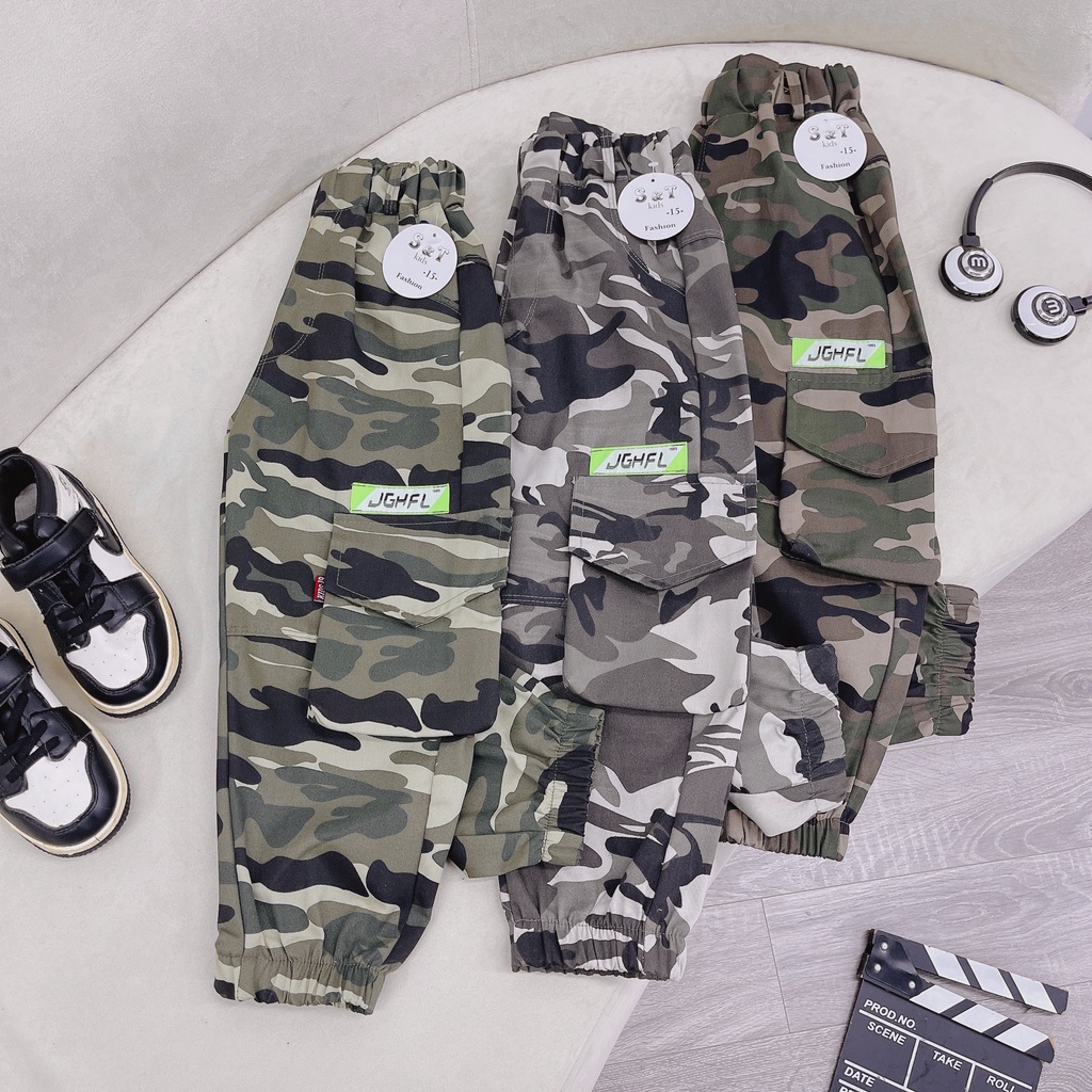SIZE ĐẠI 16-30KG: Quần dài rằn ri túi hộp,quần lính rằn ri cho bé trai - QRRTH