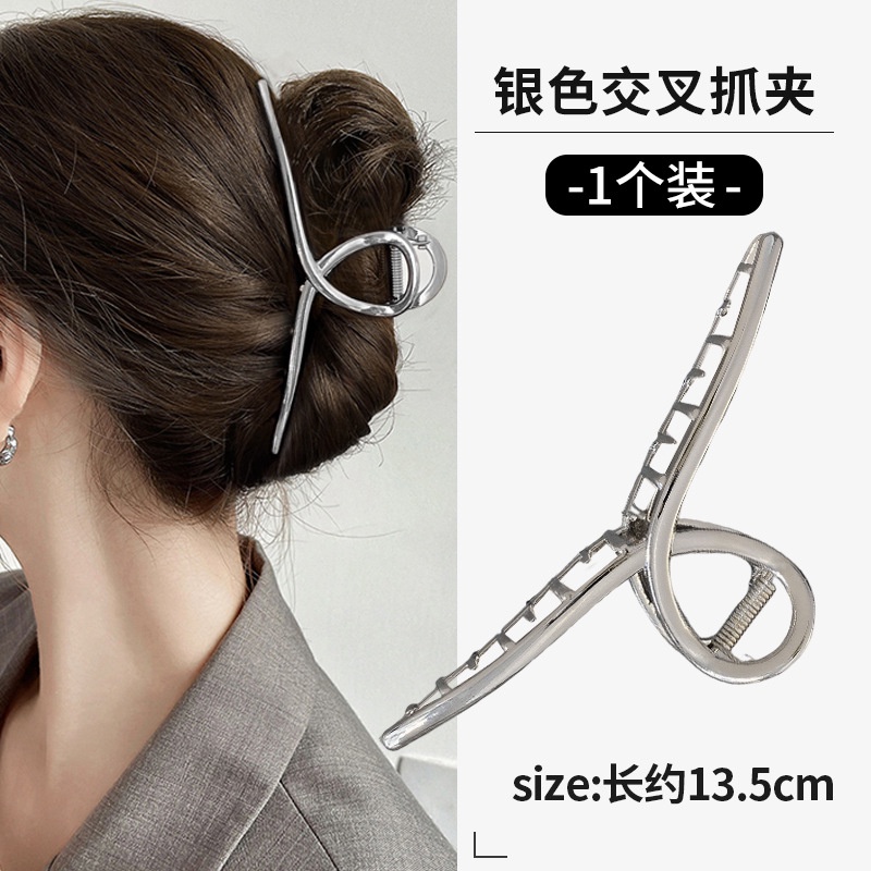 Kẹp Tóc Hình Nơ Lớn Màu Bạc Tinh Tế Cho Nữ