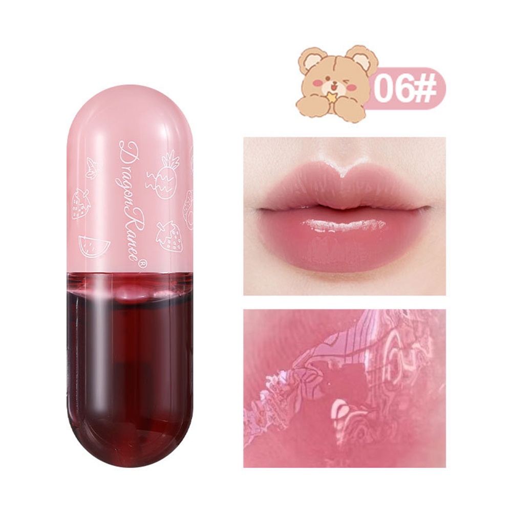 Dragonranee Mirror Bear Cute Doodle Lip Glaze Nữ sinh Son môi không thấm nước dễ thương