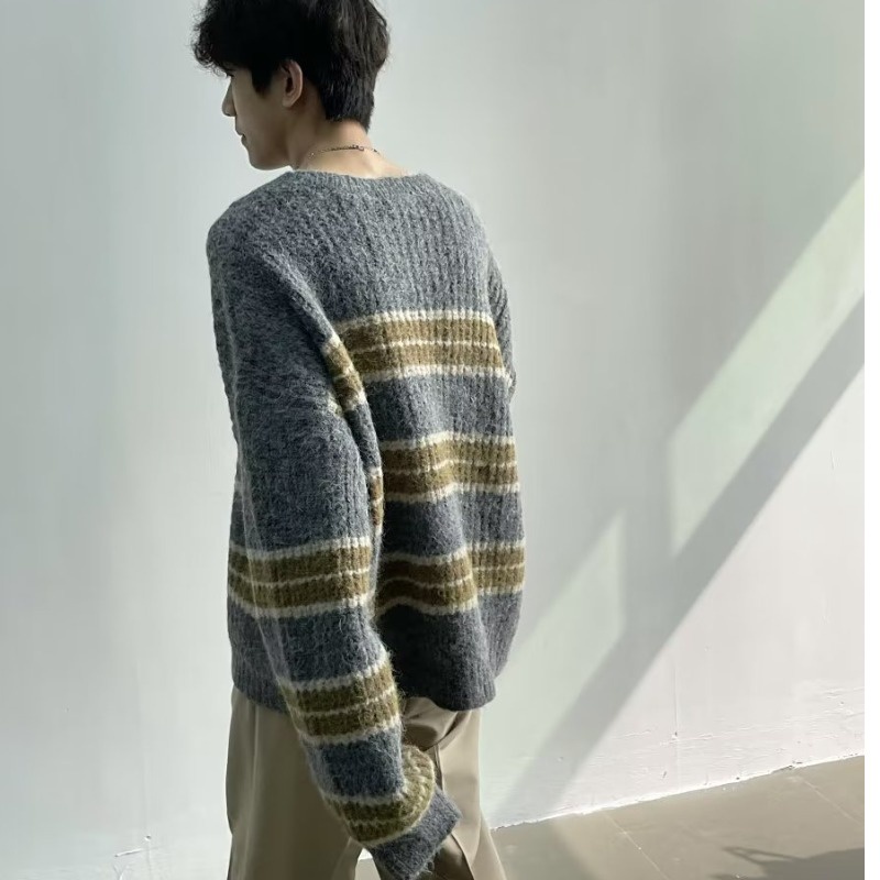 Áo sweater Dệt Kim Kẻ Sọc Màu Sắc Tương Phản Phong Cách Hàn Quốc Thời Trang Thu Đông Cao Cấp Cho Nam