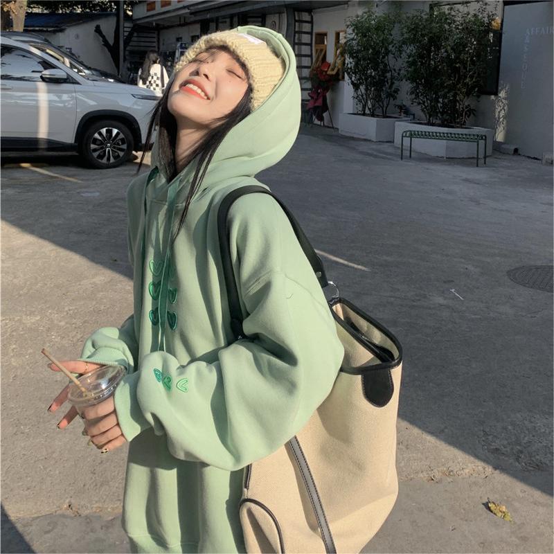 Áo hoodie Tay Dài Oversize Có Khóa Kéo Thêu Họa Tiết Thời Trang Hàn Quốc Cho Nữ