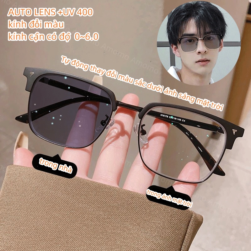 Kính đổi màu +kính cận có độ  Kính Chống Tia Sáng Xanh Nửa Gọng Vuông Đổi Màu Phong Cách Doanh Nhân Cổ Điển Thời Trang Cho Nam