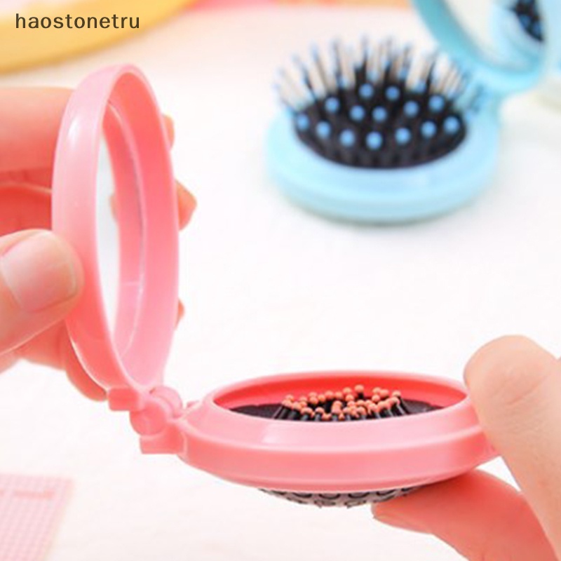 Ru Lược Chải Tóc mini Có Gương Gấp Gọn Và Mát Xa Da Đầu Cho Nữ