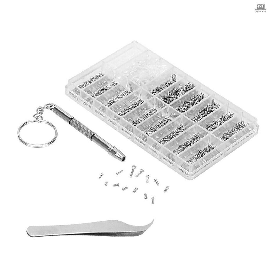 Eyeglasses Repairing Kit Set Assorted Storage Box Design 1000PCS Screws and Pads with Micro Screwdriver for Watch Clock Spectacle Eyewear Repairing Portable