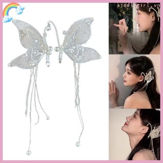 Kẹp tóc tua rua hình bướm lớn đính pha lê cho nữ