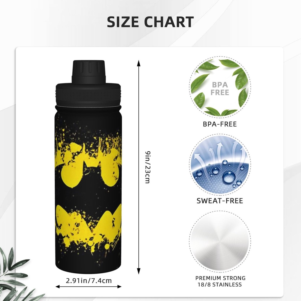Bình Nước Giữ Nhiệt 18oz Bằng Thép Không Gỉ Họa Tiết batman