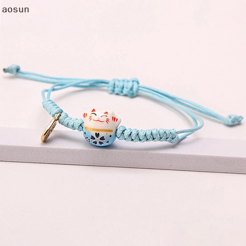 Aosun Vòng Đeo Tay Hình Chú Mèo May Mắn Bằng Gốm Dệt Tay Cho Cặp Đôi