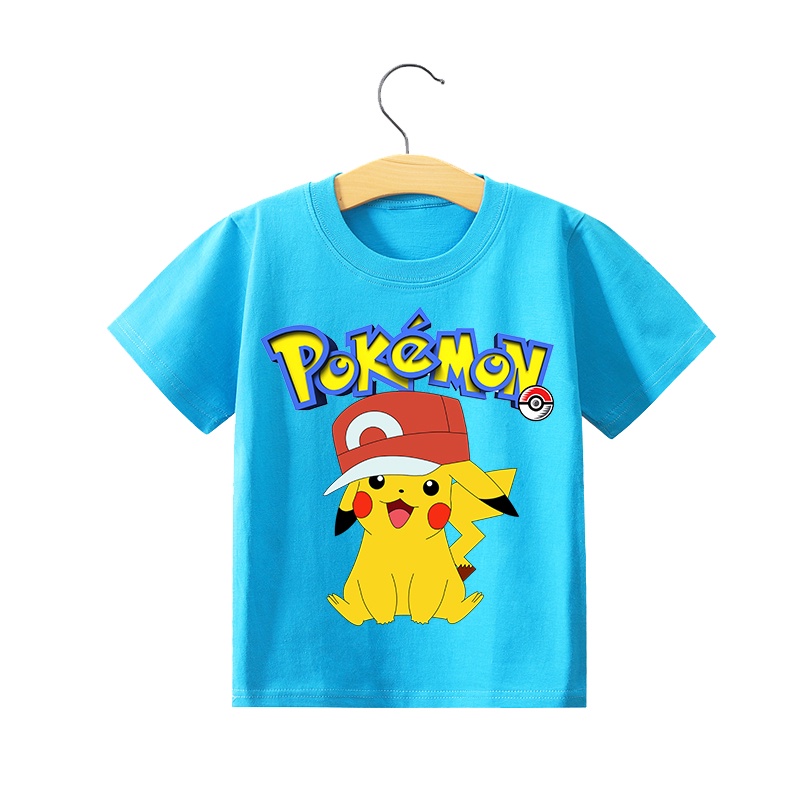 Áo Thun cotton Tay Ngắn In Hình pokemon pikachu Thời Trang Mùa Hè Cho Bé Trai