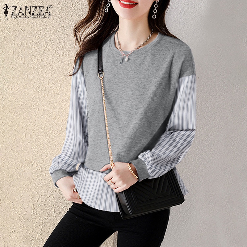 Zanzea Áo Hoodie Dài Tay Họa Tiết Sọc Ngang Thời Trang Hàn Quốc