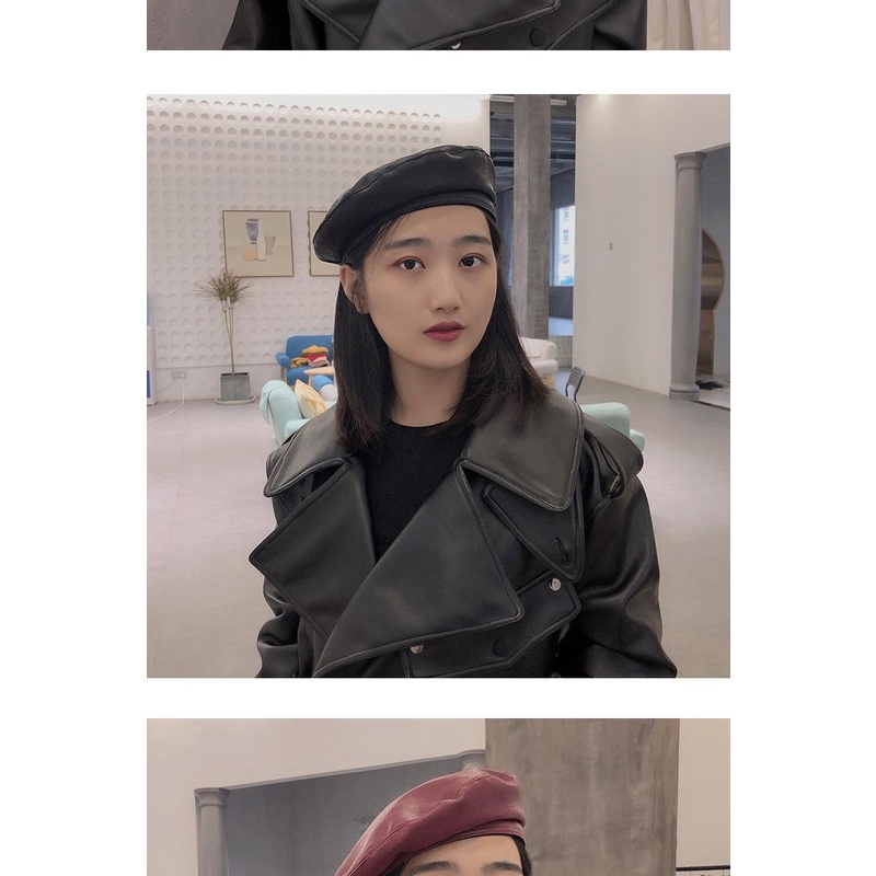 Mũ beret Da pu Phong Cách retro Anh Quốc Cho Nữ