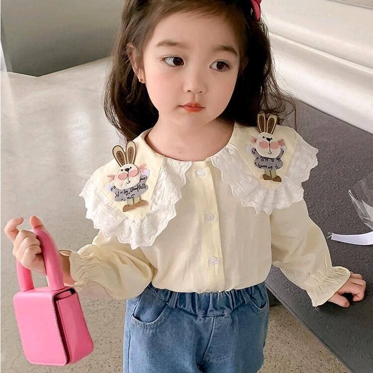 - Áo sơ mi cổ thêu hình thỏ, quần jean của bé , phù hợp đi học, đi chơi, 2023 mẫu hot cho bé