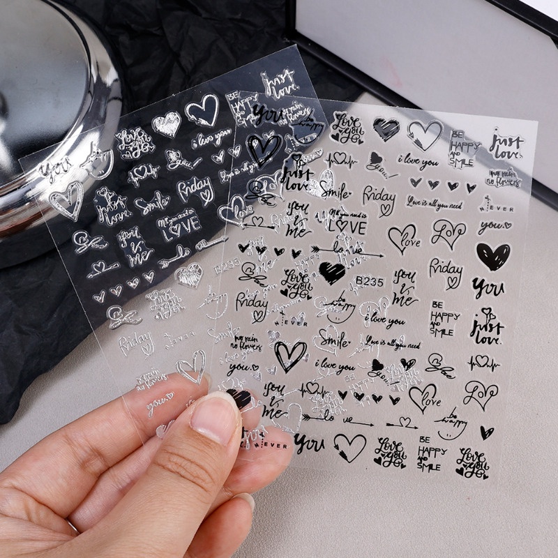 Miếng Dán Móng Tay 3D Hình Ngôi Sao & Trái Tim / Bướm Trái Tim / Chữ love / y2k gradient Tự Dính