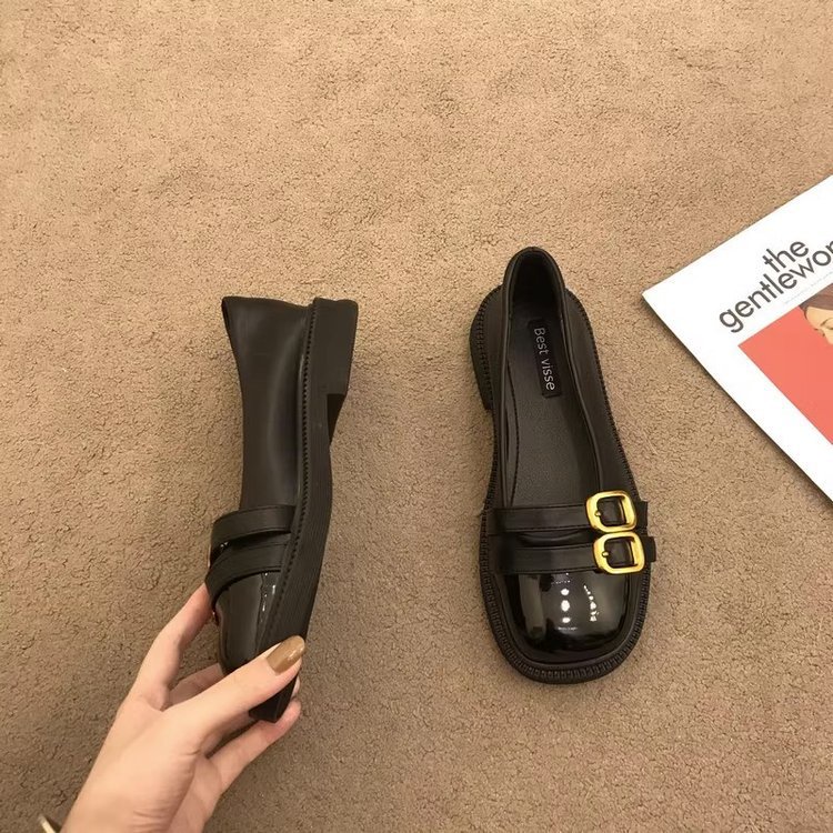 Giày Da Đế Bằng Phong Cách retro Thời Trang Cho Nữ