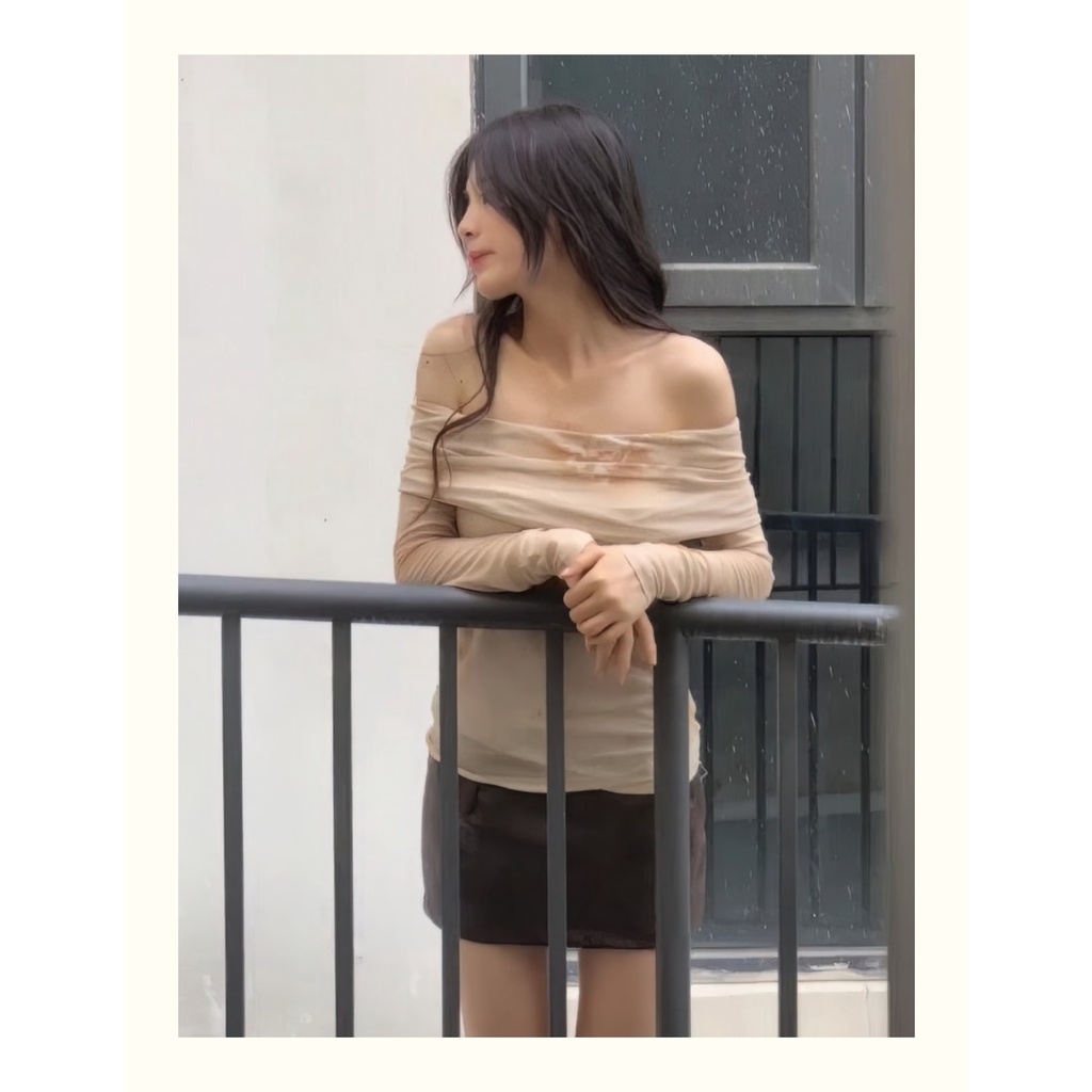 Áo chiffon Trễ Vai Dài Tay Nhuộm Màu Thời Trang Nữ Tính