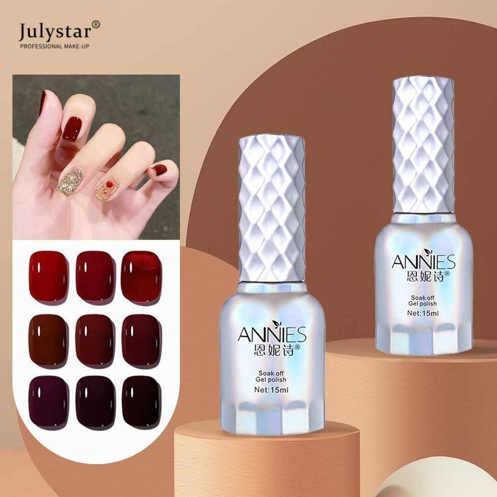 Sơn móng gel LED UV mềm JULYSTAR nude thạch trong suốt kim cương series New Year Red lớp phủ lớp nền thu đông