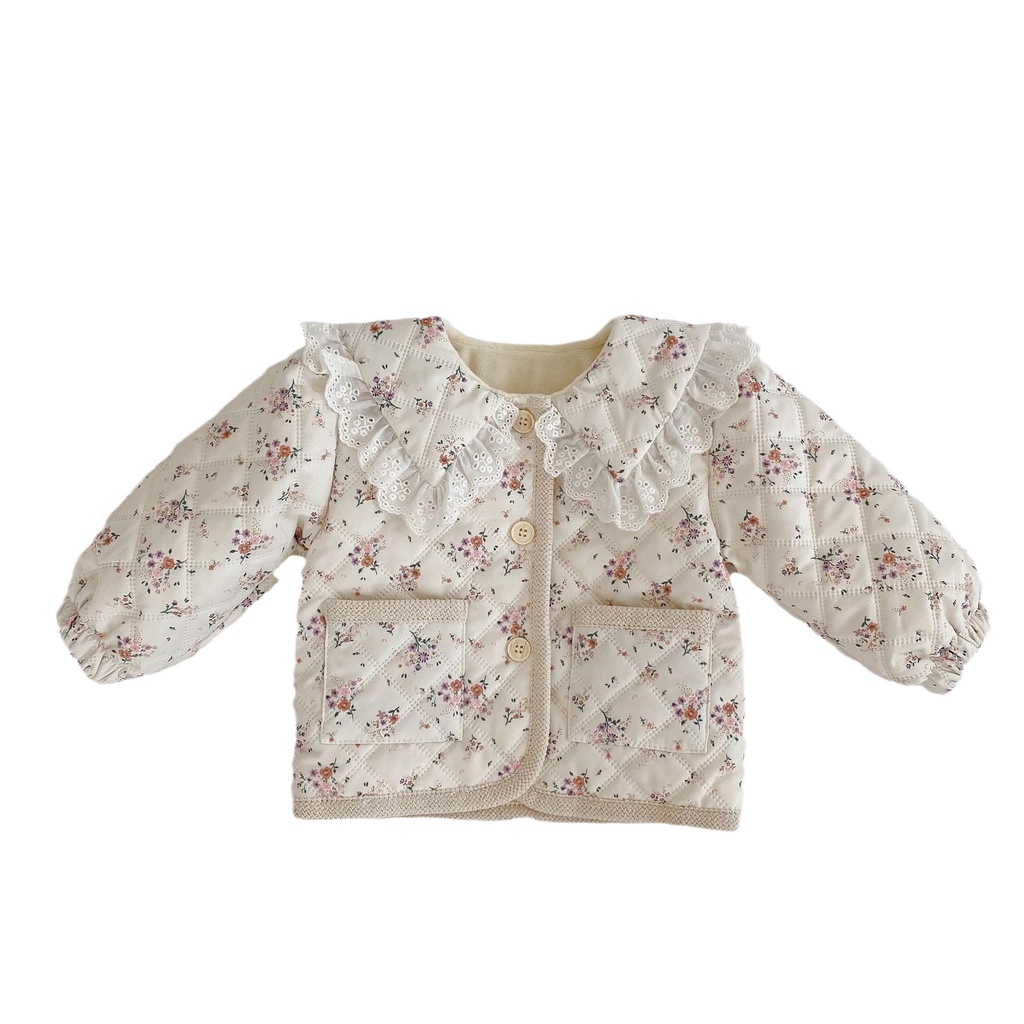 Áo Khoác cardigan cotton Đệm cotton Dày Tay Dài In Họa Tiết Hoa Phong Cách Phương Tây Thời Trang Mùa Đông Hàn Quốc Cho Bé Gái