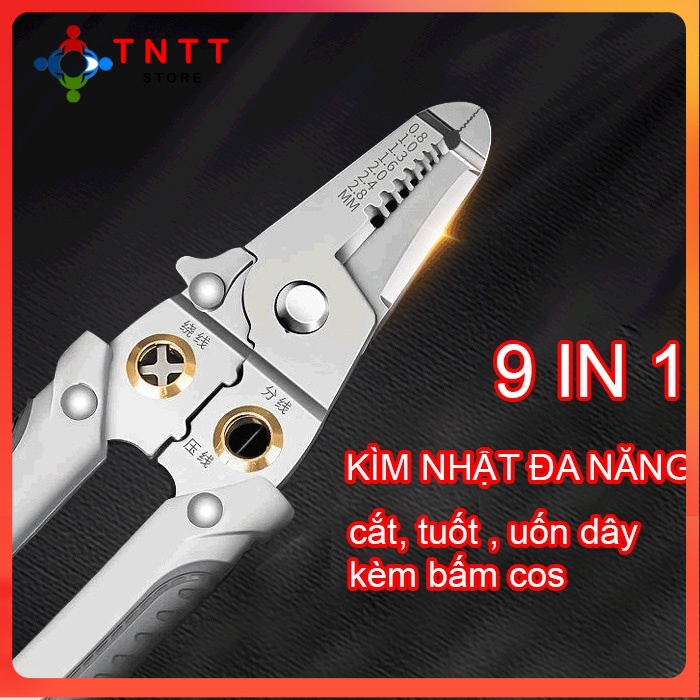 Kìm tuốt dây đa năng xuất Nhật ⚡𝐅𝐫𝐞𝐞𝐒𝐡𝐢𝐩⚡kèm kìm bấm cos thép trắng không rỉ chuyên dụng cho thợ điện