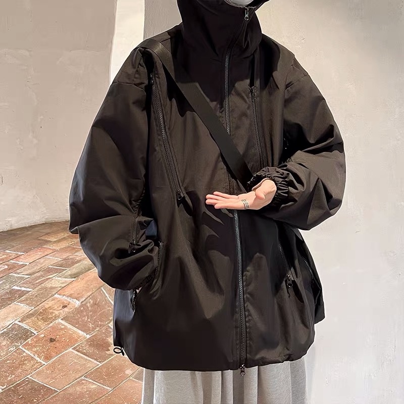 Áo khoác gió dù nam có mũ thiết kế nhiều khóa kéo phong cách hiphop đường phố EA100 Meme