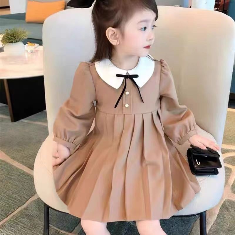 Đầm Tay Dài Màu Trơn Thời Trang Dành Cho Bé Gái 3-10 Tuổi