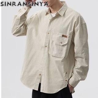 Sinransinya Áo Sơ Mi Nam Dài Tay Cổ Bẻ Thời Trang Đường Phố