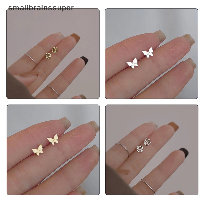 1 Đôi Bông Tai Bạc Nhỏ Hình Hoa tulip / Trái Tim / Bướm Xinh Xắn Thời Trang Cho Nữ sbs