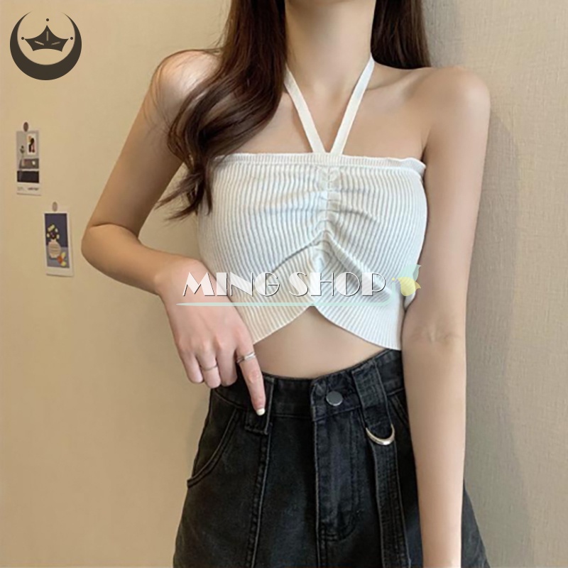 Áo Croptop Dệt Kim Hai Dây Thời Trang Mùa Hè Cho Nữ