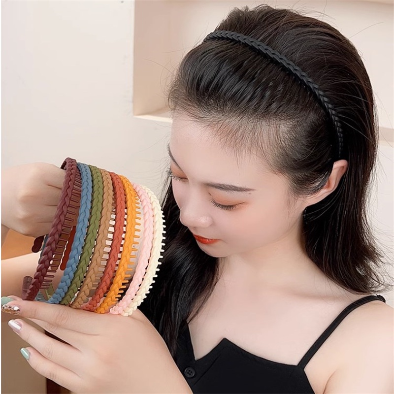 Băng Đô Cài Tóc Răng Co Giãn Chống Trượt Màu Sắc Trơn Phong Cách Hàn Quốc Cho Nữ