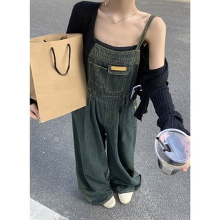 Quần Yếm denim Ống Rộng Phong Cách retro Cá Tính Cho Nữ