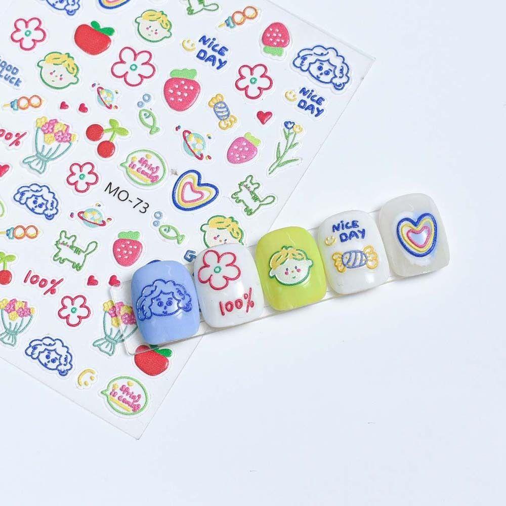 Lombar Nhãn Dán Trang Trí Móng Tay Nghệ Thuật dopamine Họa Tiết Hoạt Hình Thỏ Và Hoa Dập Nổi dopamine diy