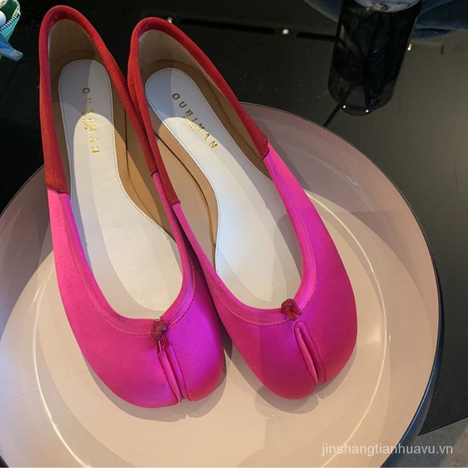 Giày Búp Bê satin Hở Ngón Màu Sắc Cà Chua Nhỏ Nhắn Hợp Thời Trang axige axige