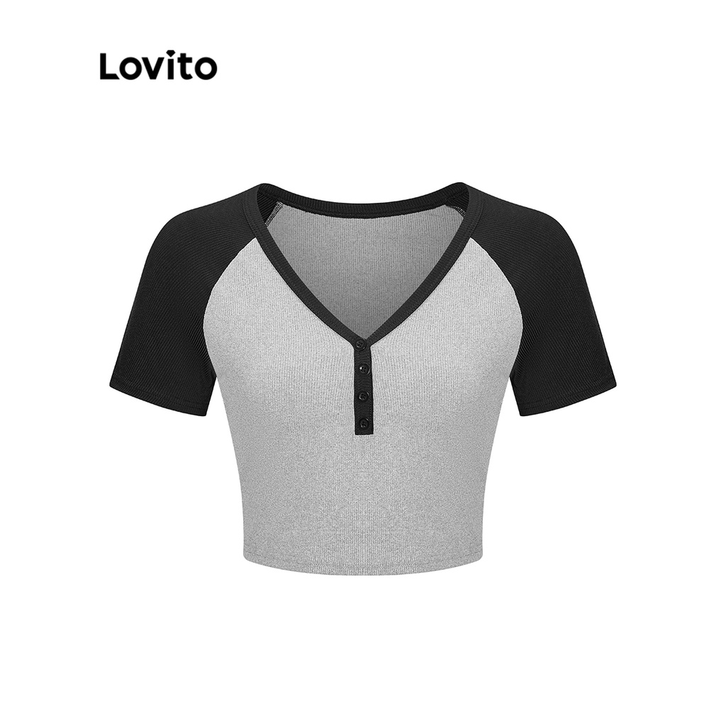 Áo thun Lovito mghép nối màu sắc thời trang thường ngày cho nữ L56ED046 (Nhiều Màu)