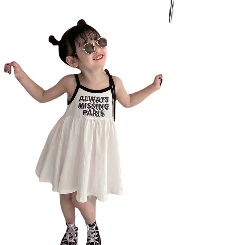 Đầm Hai Dây Mùa Hè In Họa Tiết Chữ Dễ Thương Thời Trang Hàn Quốc Cho Bé Gái 90-140cm