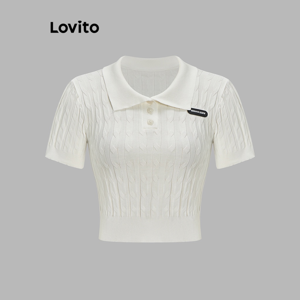 Áo dệt kim Lovito tay ngắn màu trơn đơn giản thường ngày cơ bản cho nữ LNA14235