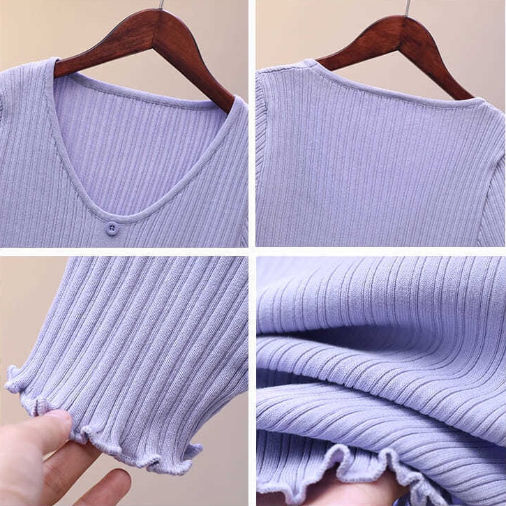Áo Thun Ngắn Tay Cổ Chữ v Màu Trơn Phong Cách retro Thời Trang Mùa Hè Mới Dành Cho Nữ
