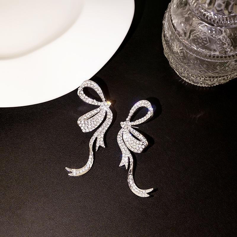 Đôi Khuyên Tai Dáng Dài Đính Nơ Ruy Băng Sang Trọng Lãng Mạn Cho Nữ