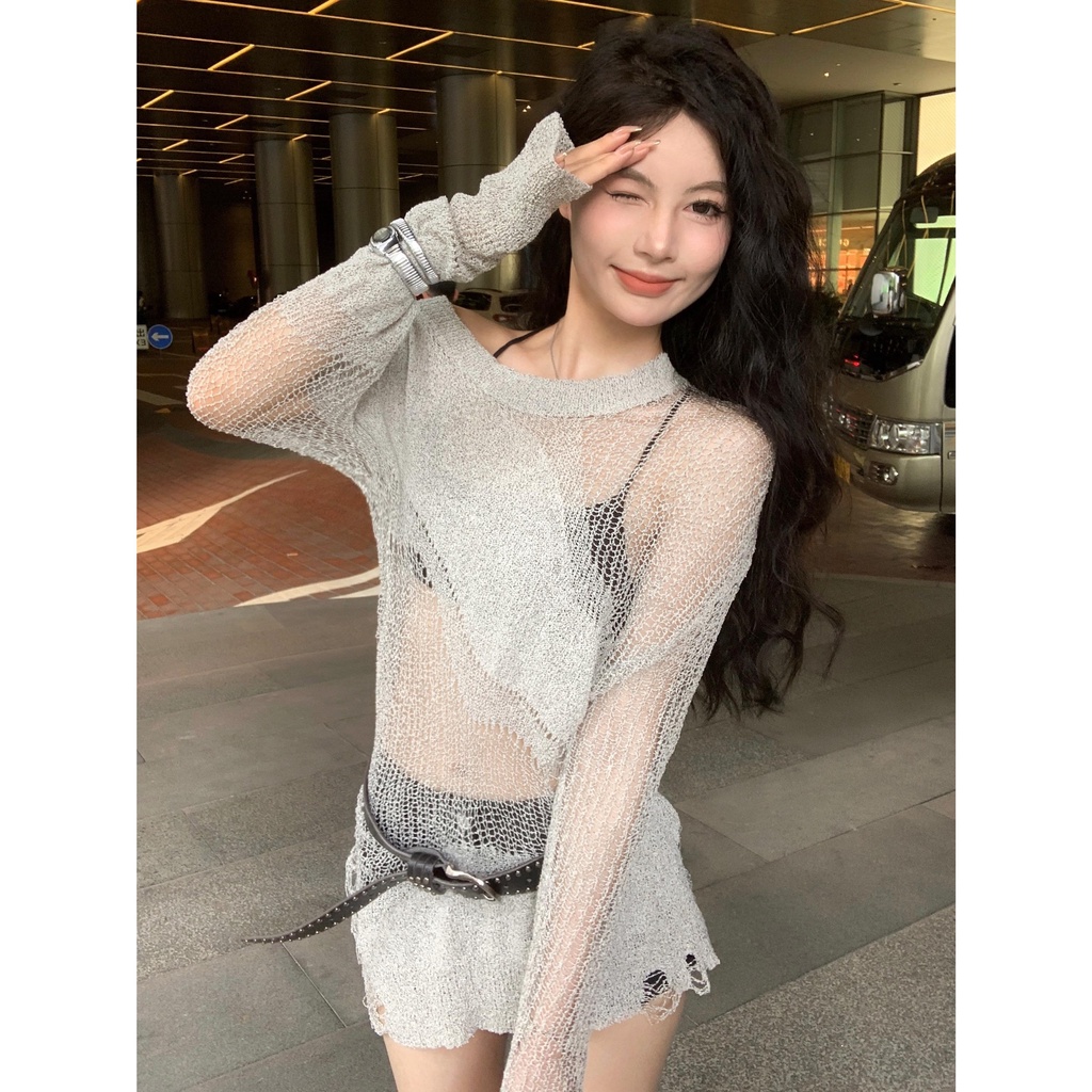 Áo Len Dệt Kim Tay Dài Cổ Tròn Màu Trơn Thời Trang Mùa Thu Dành Cho Nữ 3n