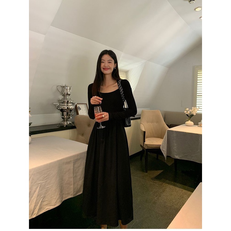 Đầm Chữ a Tay Dài Cổ Vuông Cao Cấp Thời Trang Mùa Thu Dành Cho Nữ