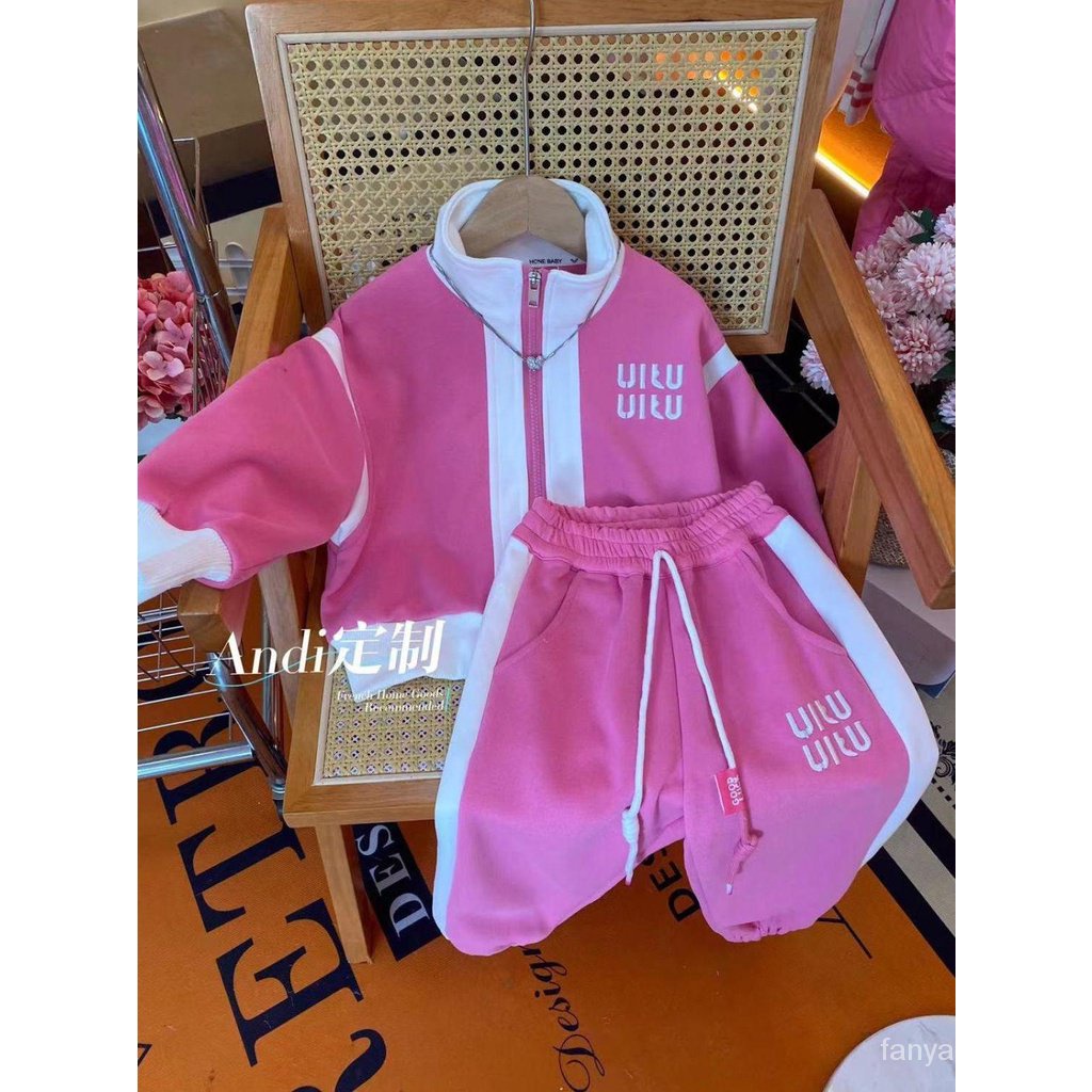 Set Đồ Thể Thao Hai Món Có Khóa Kéo Màu Tương Phản Thời Trang Mùa Thu Phong Cách Hàn Quốc Cho Bé Gái nywg