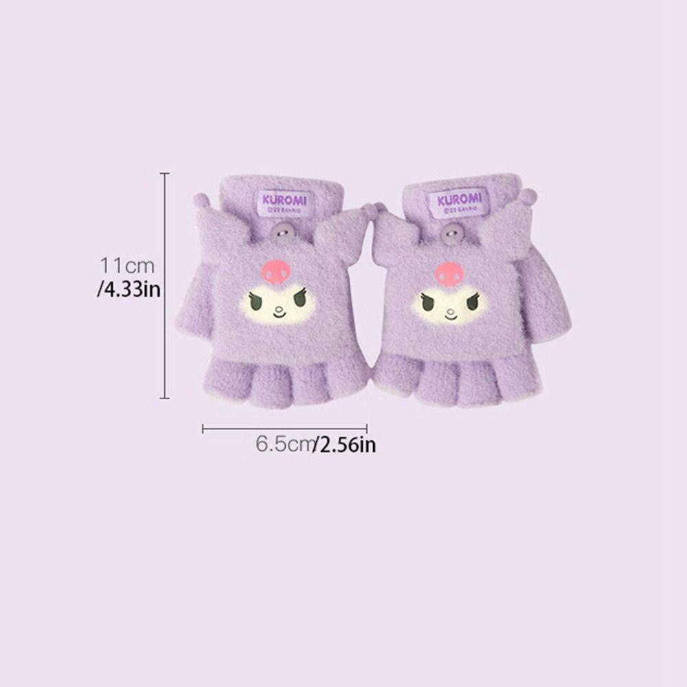 Daniels Găng Tay Dệt Kim Vải Lông Ấm Áp Chống Gió Họa Tiết Hoạt Hình Dễ Thương Có Dây Treo mymelody Kuromi Cho Bé