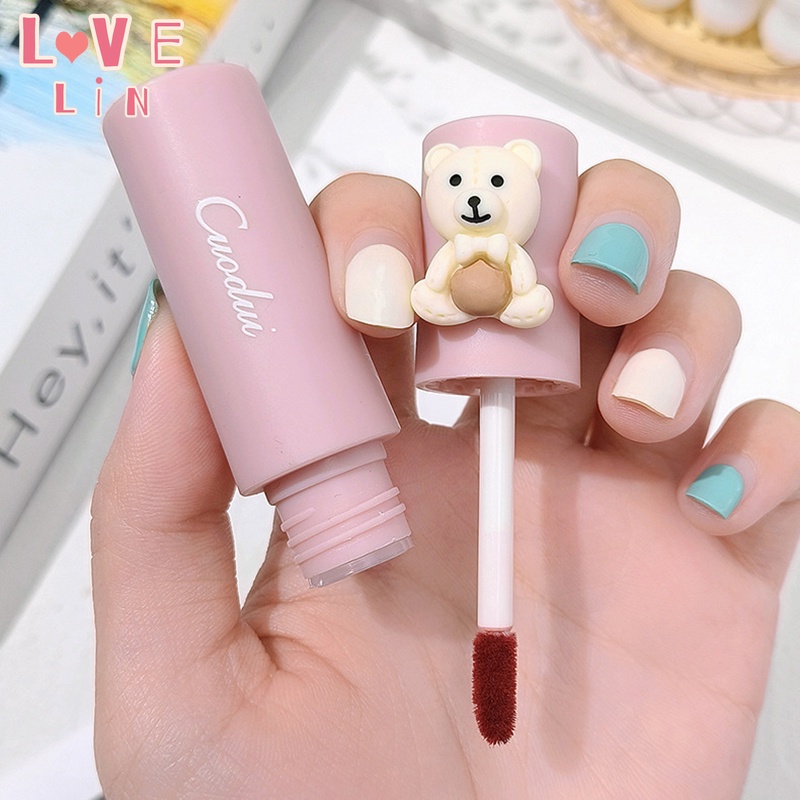 Son Môi Nhung Lì Bùn Hình Gấu Dễ Thương cuodui Chống Dính Cốc