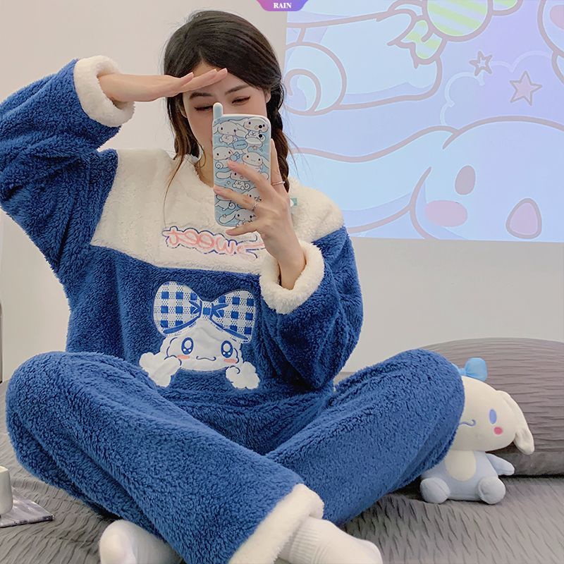 Bộ Đồ Ngủ Lông Cừu San Hô Dày Dặn Ấm Áp Thêu Hình doraemon Cho Nữ