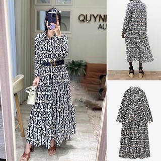 Za Đầm Dài Tay In Họa Tiết Xinh Xắn Dành Cho Nữ5216059