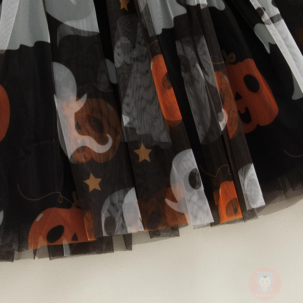 Đầm Xòe Chữ a Tay Dài Cổ Tròn In Hình Bí Ngô / Ma halloween laa6 Cho Bé Gái