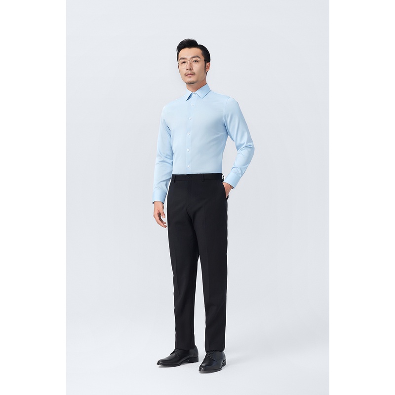 Áo sơ mi cotton cao cấp DETERMINANT dài tay Dobby màu xanh nhạt - 501