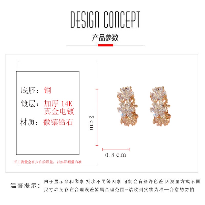 Bông Tai Đính Đá zircon Thời Trang Nhật Hàn Tinh Tế Cao Cấp